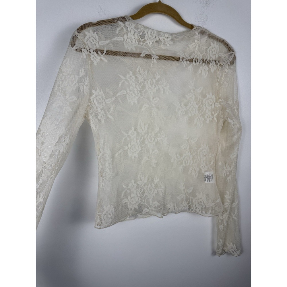 Women's Ivory White Lace Mesh Boho Floral Sheer Cottagecore Size Medium